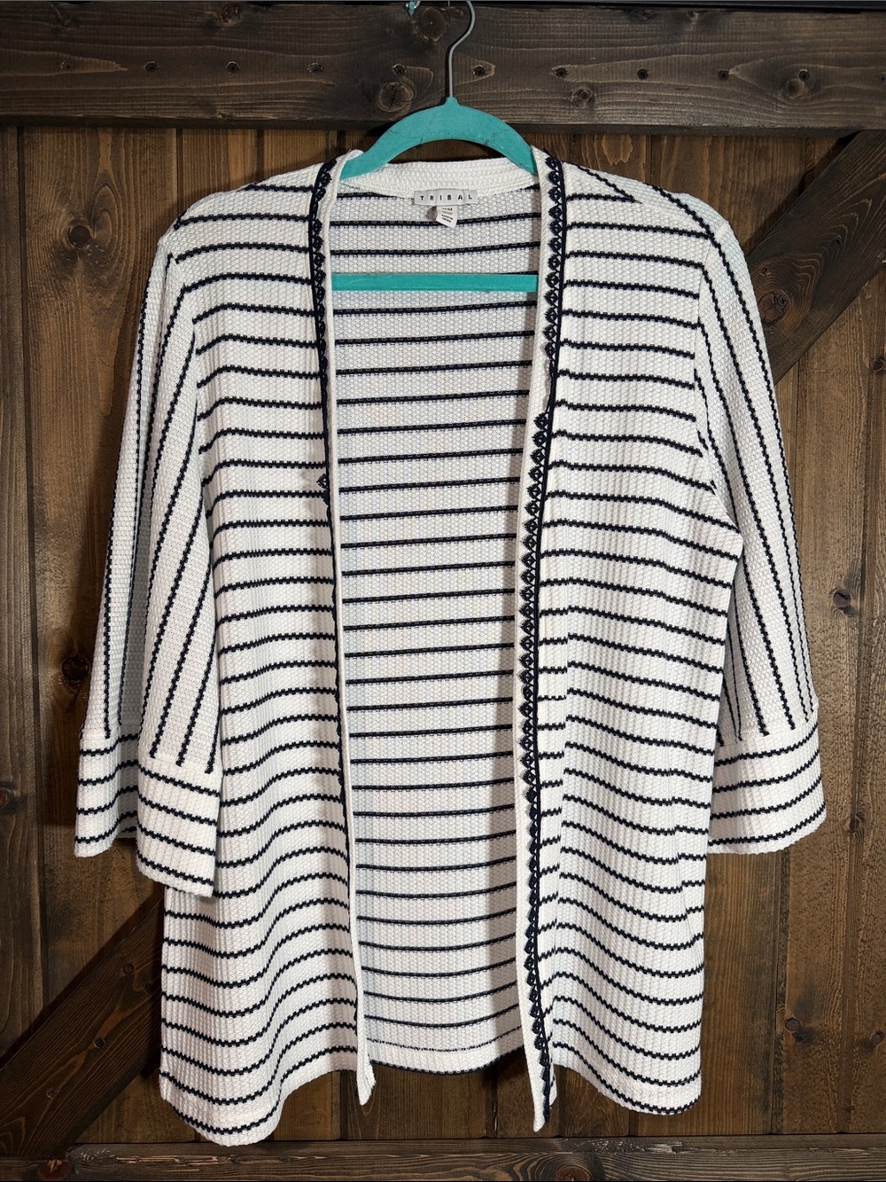 Tribal Black & White Striped Open Cardigan